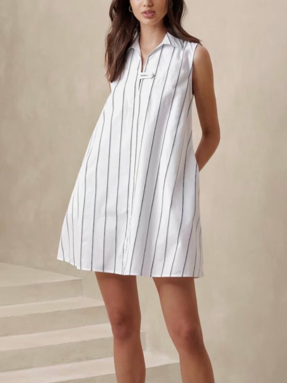 Banana Republic White & Blue Stripe Poplin Cotton Swing Mini Dress M